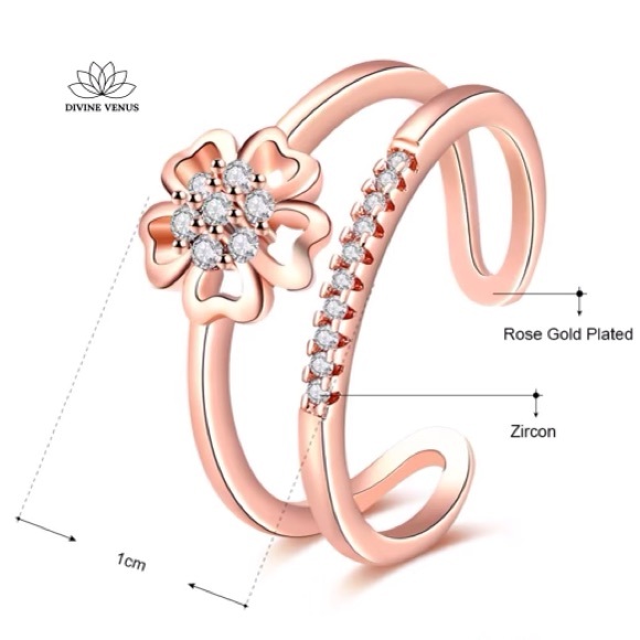 Rose Gold Flower Ring | Brass & Cubic Zirconia - Picture 6 of 7